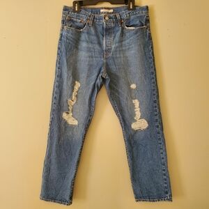 Levi's Wedgie Straight Distressed Denim Jeans Medium Wash Size 32